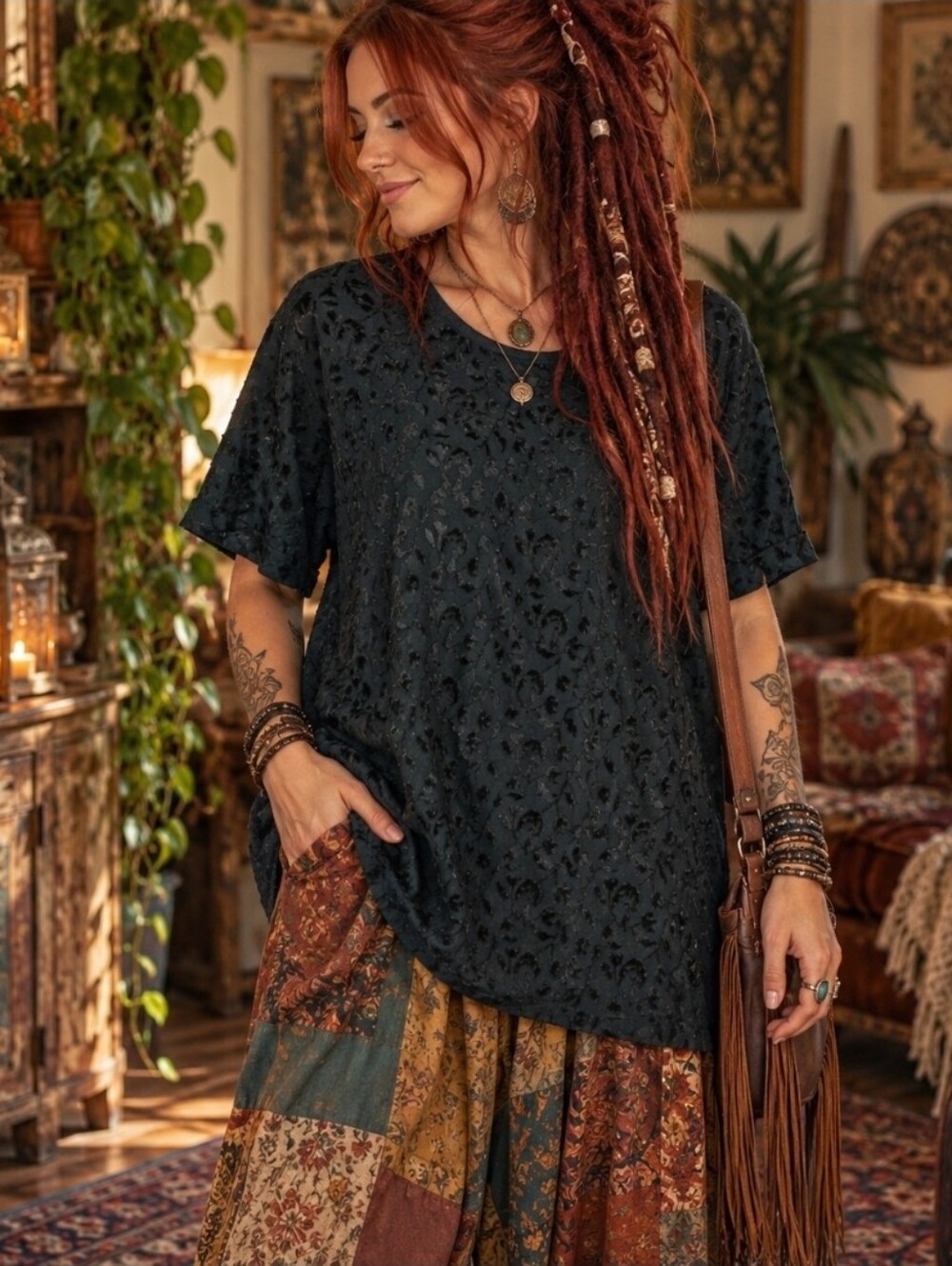 4/$15 Boho Goth Floral Burnout Tunic Top 18W 20W Plus Size Dark Academia Witchy